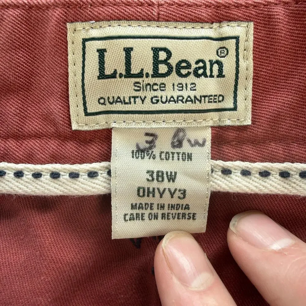 L.L.Bean Shorts Mens 36 Red Anchor Embroidered Cotton Chino 8 Inseam Nautical
